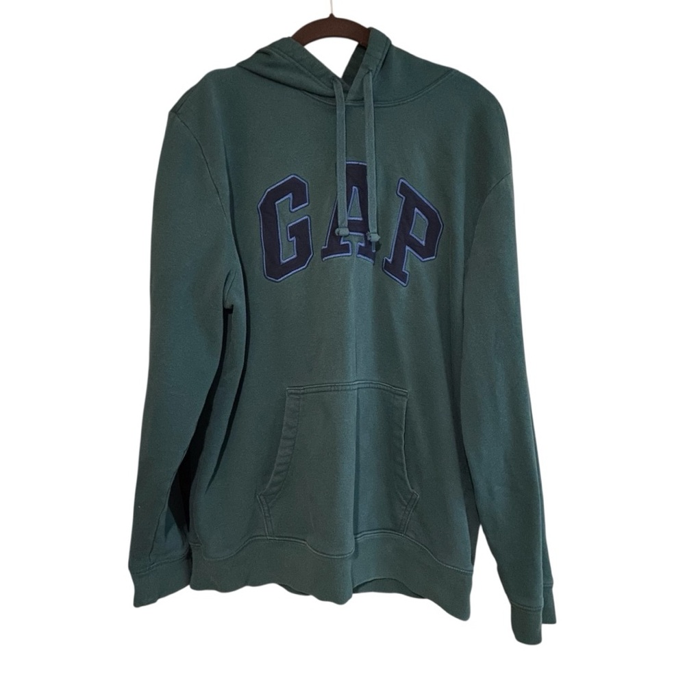 Gap logo pullover hoodie dark green large kangaroo pocket long sleeve